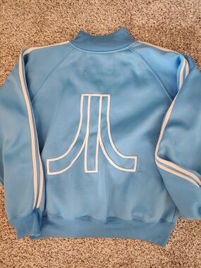 🕹ATARI VTG Track Jacket. Baby Blue/Stripes Retro Gamer Logo Retro Streetwear 💎